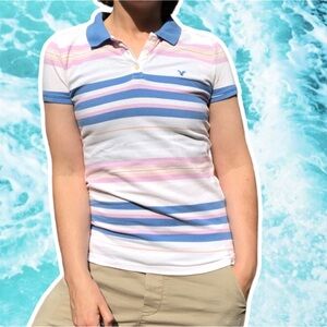 American Eagle Outfitters Trans Pride Flag Striped Polo Shirt, Size S